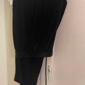 Eileen Fishet Black Velvet Pants with Banded Edge at Ankle